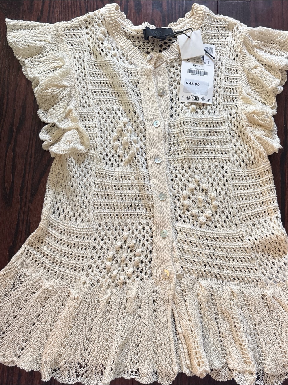 Zara Cream Crochet Button-Front Knit Cardigan